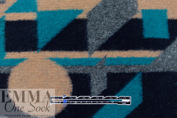 Italian decon. houndstooth brushed wool knit - peacock/sand 1.5 yd