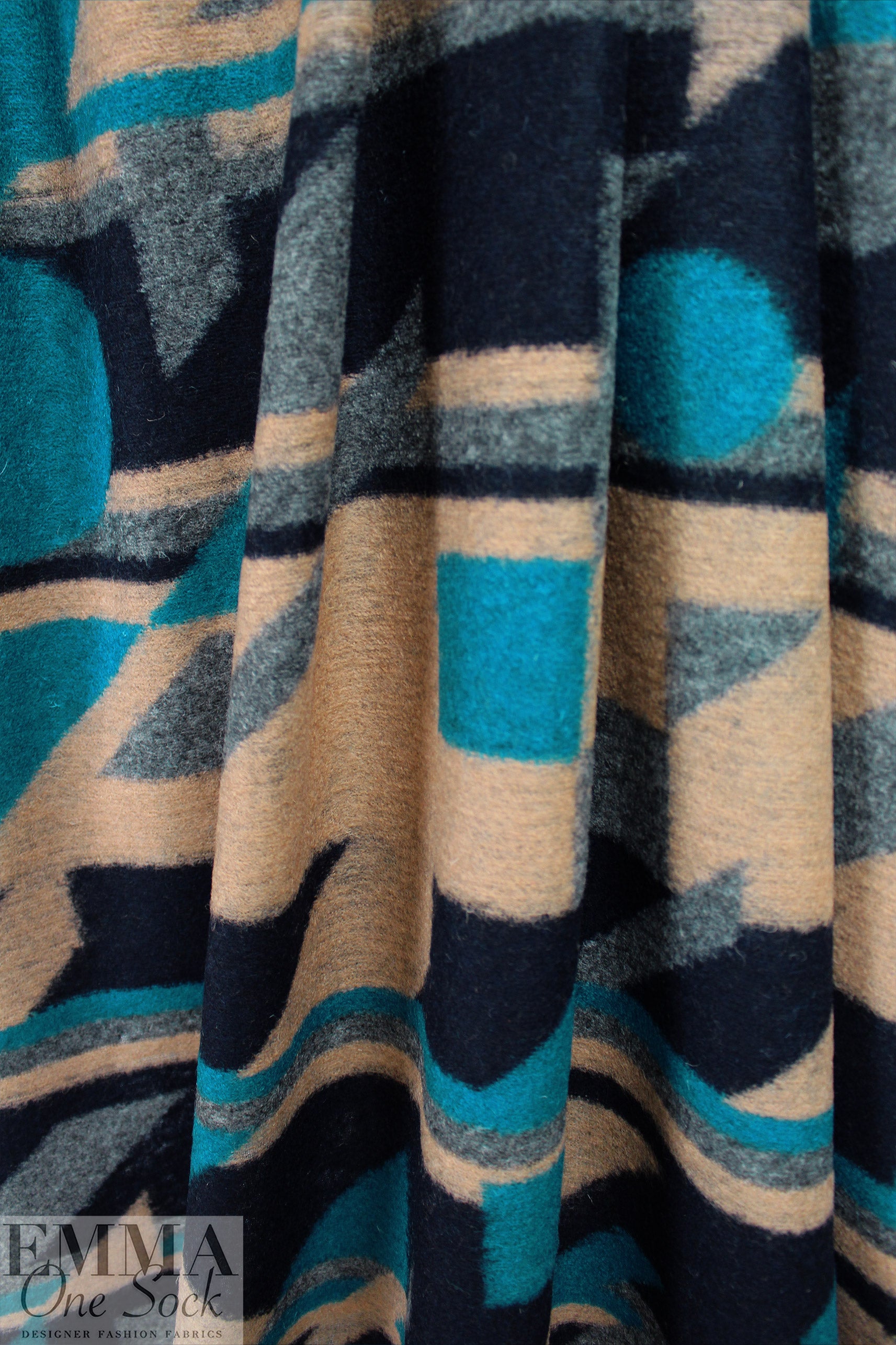 Italian decon. houndstooth brushed wool knit - peacock/sand .5 yds