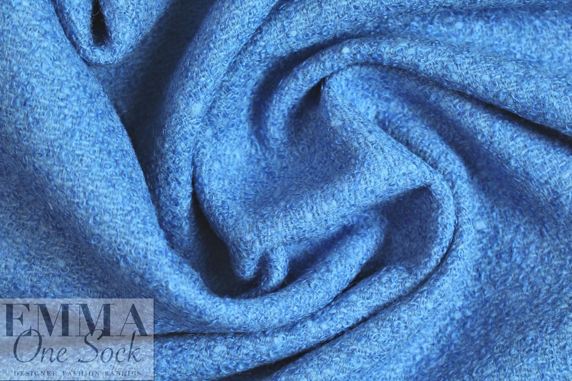 Italian azure blue boiled wool boucle' woven