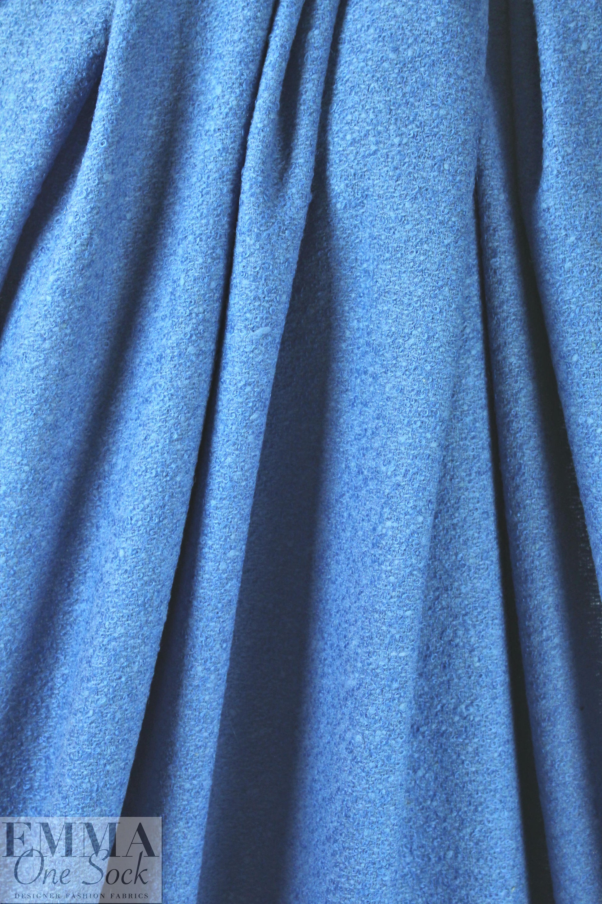 Italian azure blue boiled wool boucle' woven