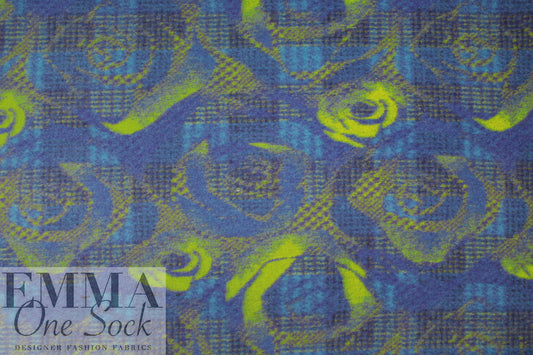 Italian 'green rose plaid' boiled wool fleece