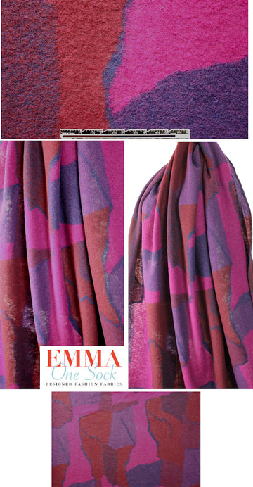 Italian fuschia/purple abstract brushed wool sweater knit 1.375 yds
