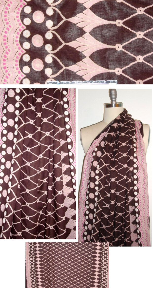 CA designer pink/dark choc double border cotton lawn