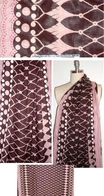 CA designer pink/dark choc double border cotton lawn