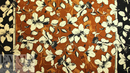 Italian pen and ink floral double border viscose/spandex knit