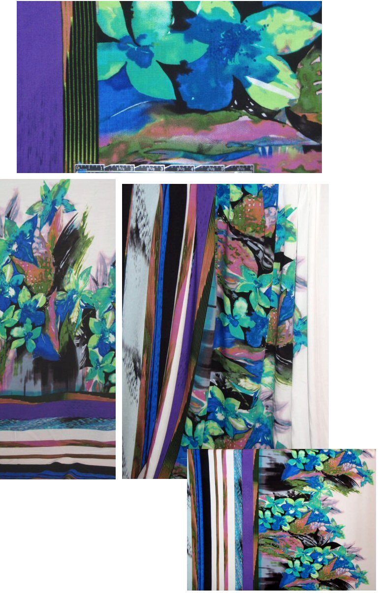 border floral viscose woven - blue/spearmint 1.5 yds
