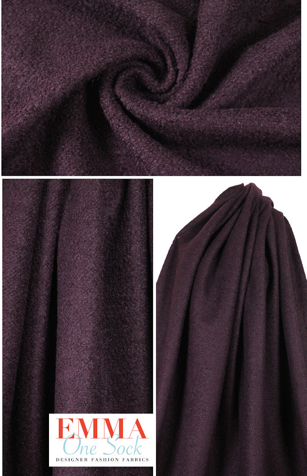 Italian textured wool blend boucle' - deep plum