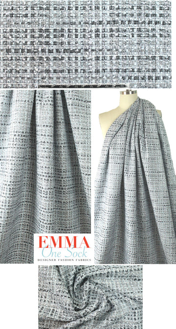 Italian tweedy cotton blend boucle' - silvery blue 1.33 yds
