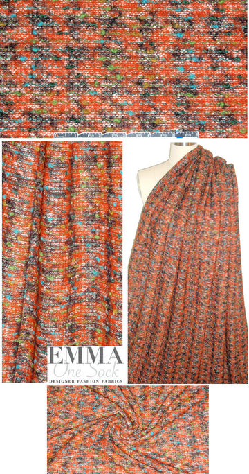 Italian bittersweet/forest/turq boucle' sweater knit 1.66 yd