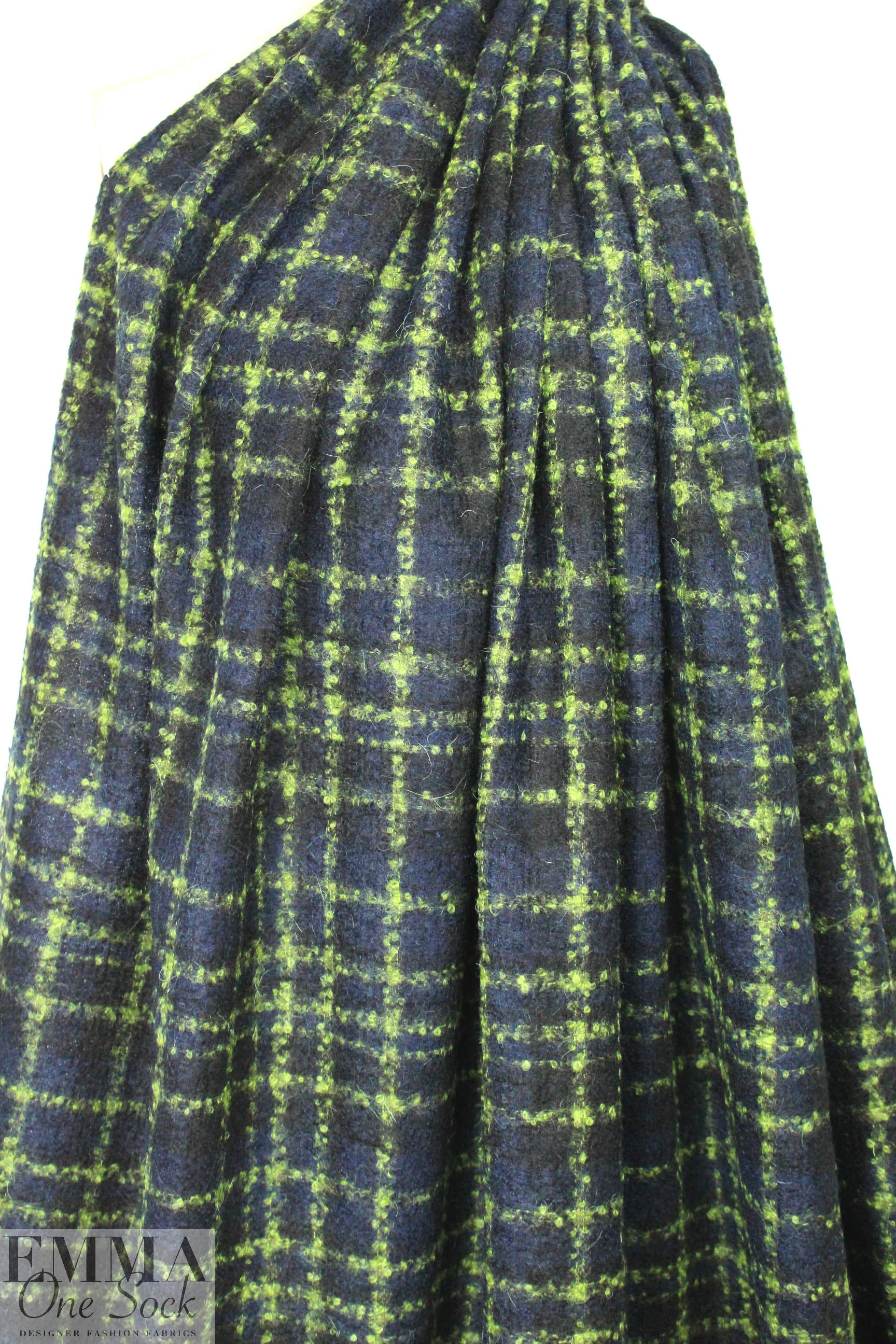 Italian wool/mohair/alpaca boucle' - navy/kiwi 1 yard