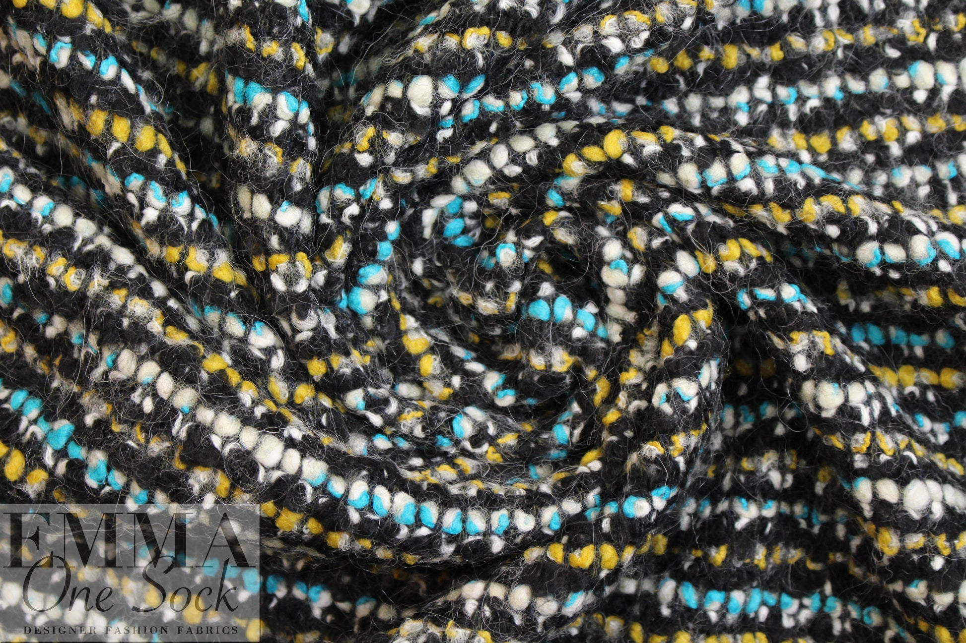 Italian wool blend 2-ply boucle' - turq/gold/black .625 yds
