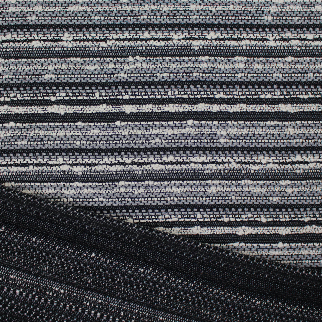 Italian cotton novelty weave textured stripe - ecru/gray/black 1 yard