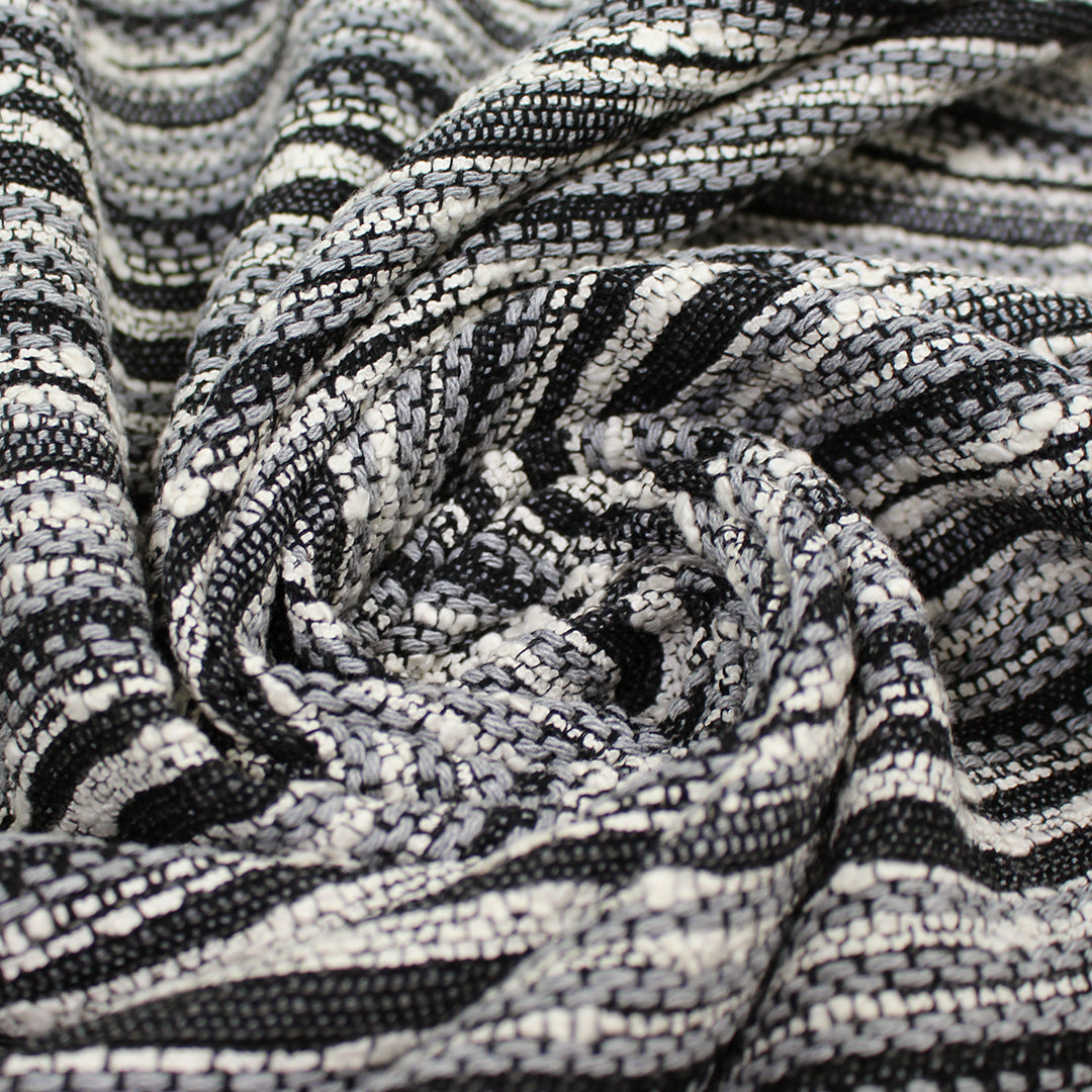 Italian cotton novelty weave textured stripe - ecru/gray/black 1 yard