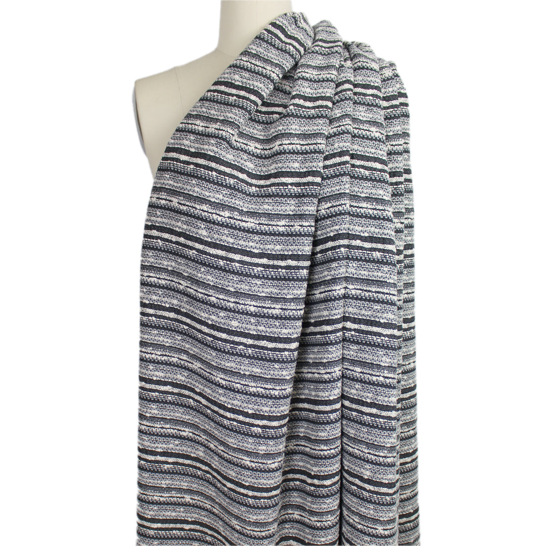 Italian cotton novelty weave textured stripe - ecru/gray/black 1 yard