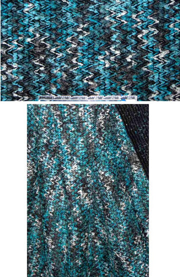 wool blend boucle weave - turq/black 1.75 yd