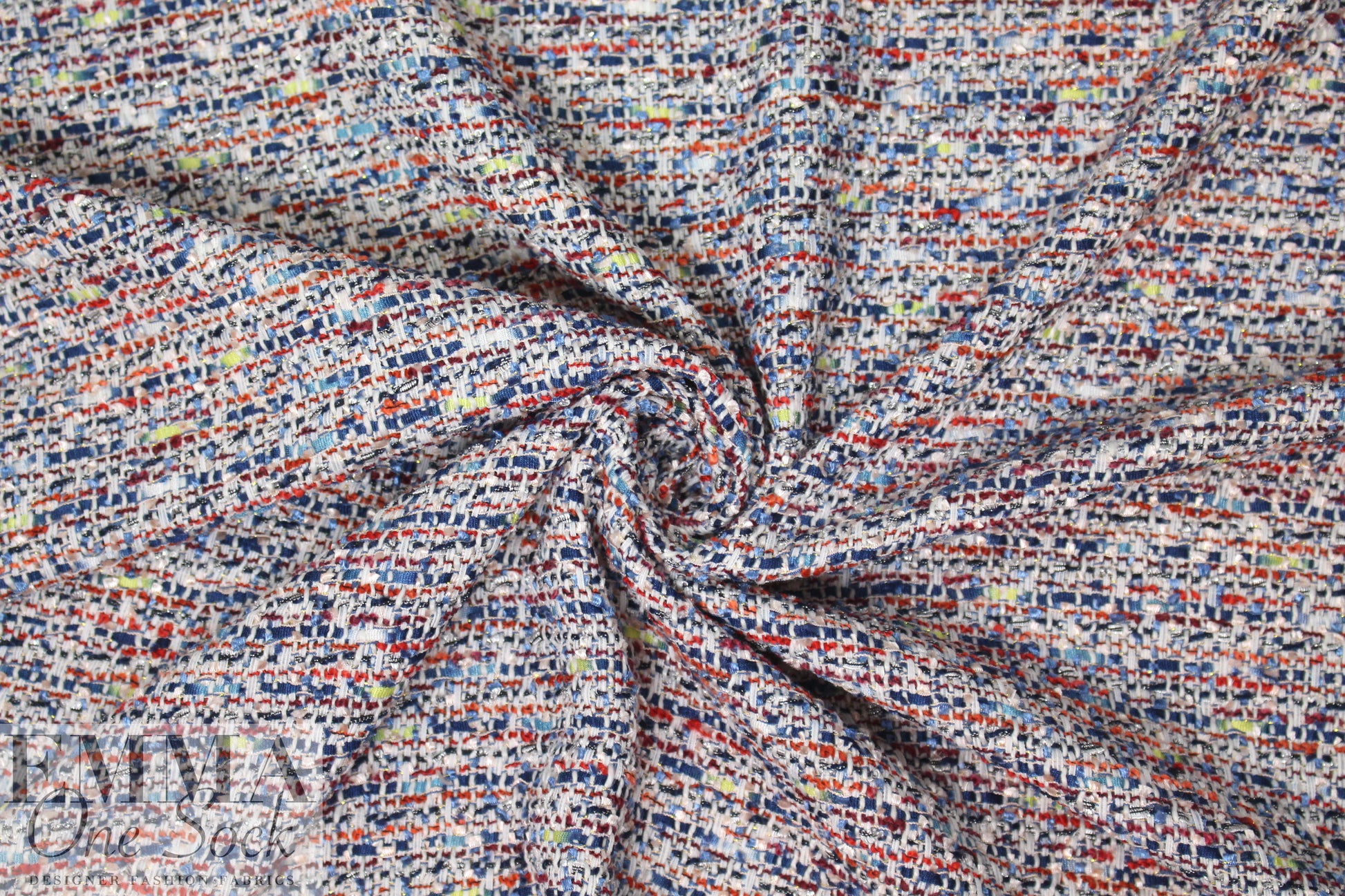 'Chanel tweed' sparkly boucle' - blue/red 1.625 yd