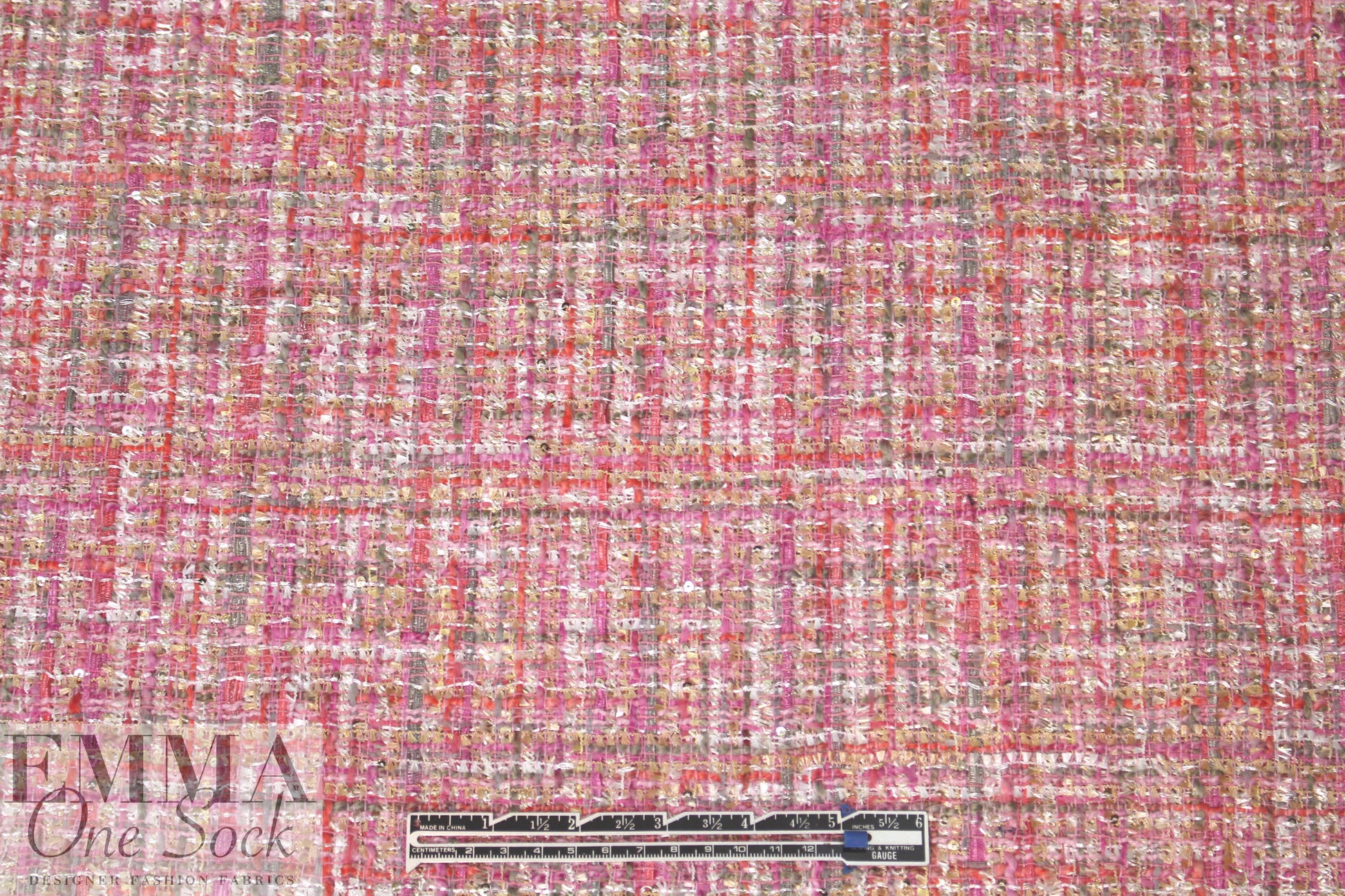 'Chanel tweed' sparkly boucle' - pink/coral 1.625 yds