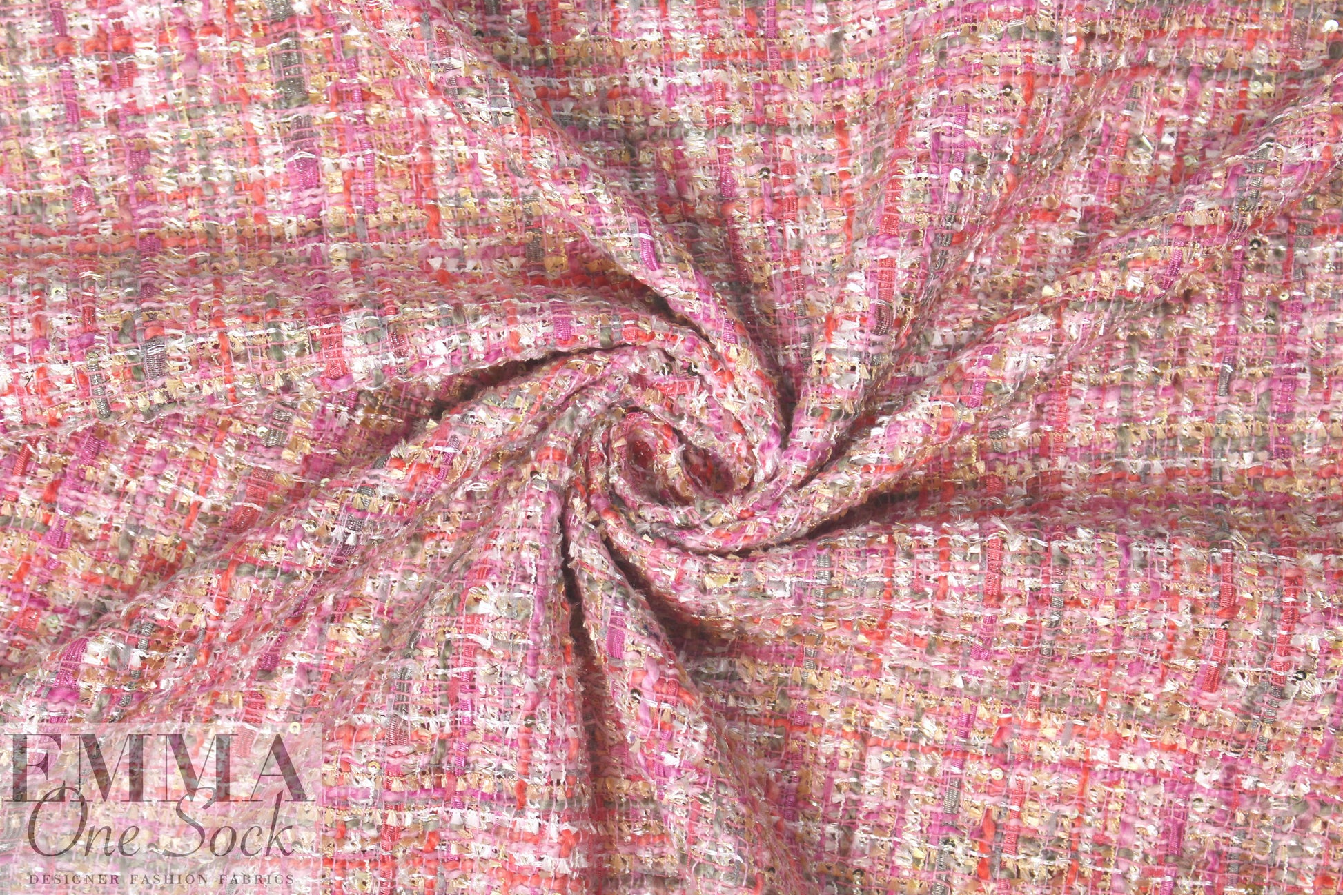 'Chanel tweed' sparkly boucle' - pink/coral 1.5 yds