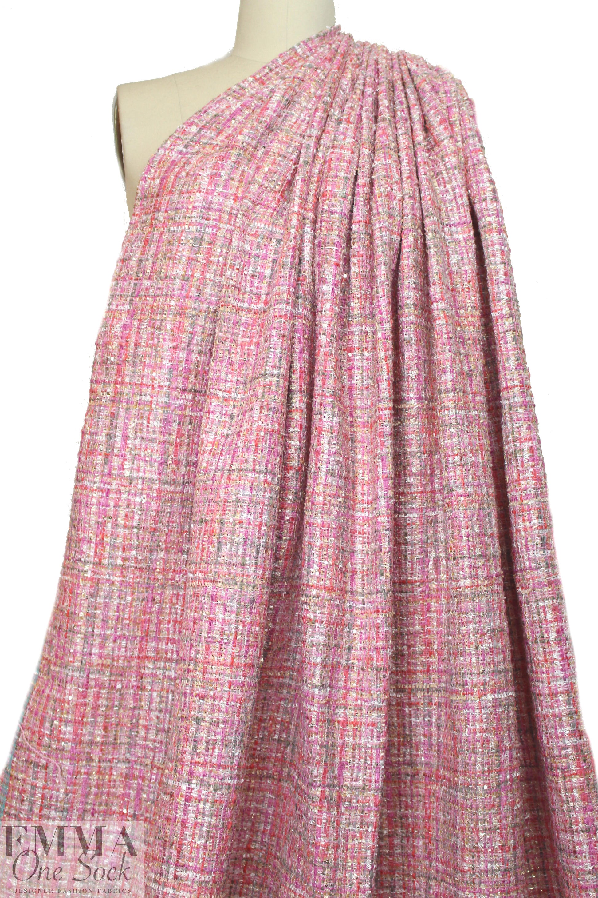 'Chanel tweed' sparkly boucle' - pink/coral
