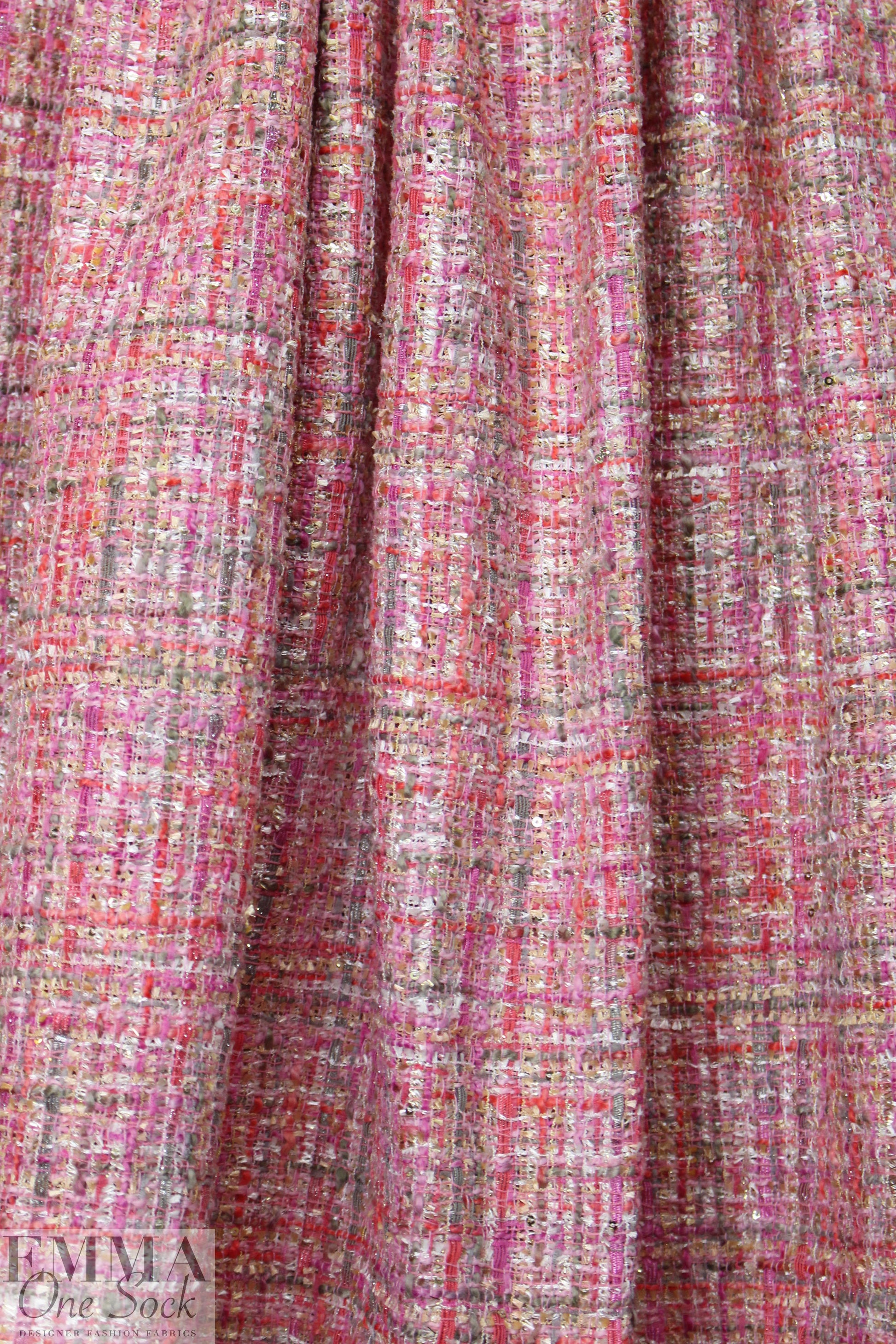 'Chanel tweed' sparkly boucle' - pink/coral 1.5 yds