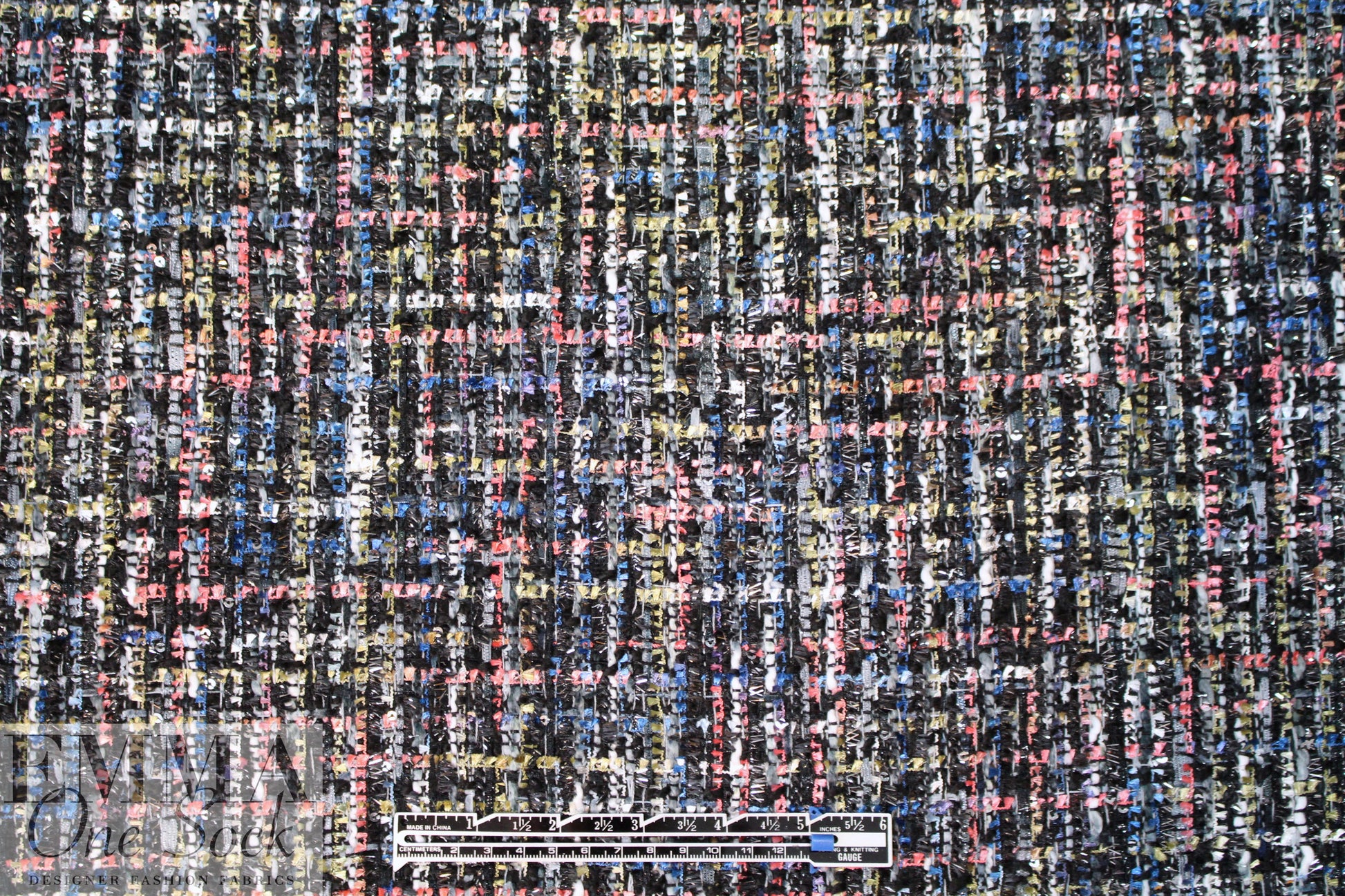 'Chanel tweed' sparkly boucle' - midnight/coral 1 yard