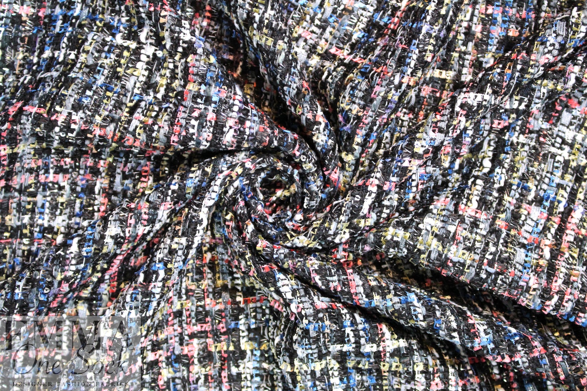 'Chanel tweed' sparkly boucle' - midnight/coral 2 yds