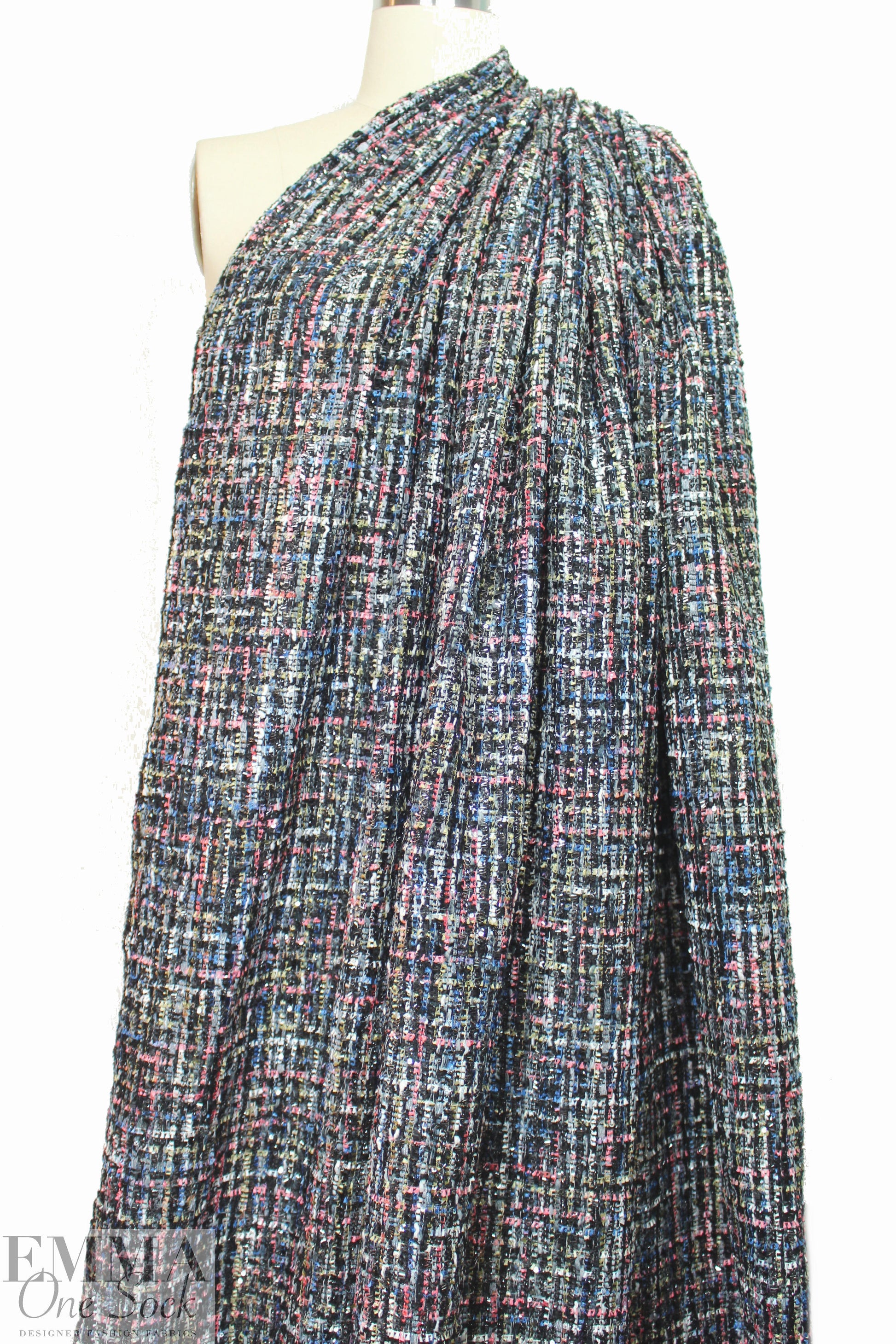 'Chanel tweed' sparkly boucle' - midnight/coral 1.75 yd