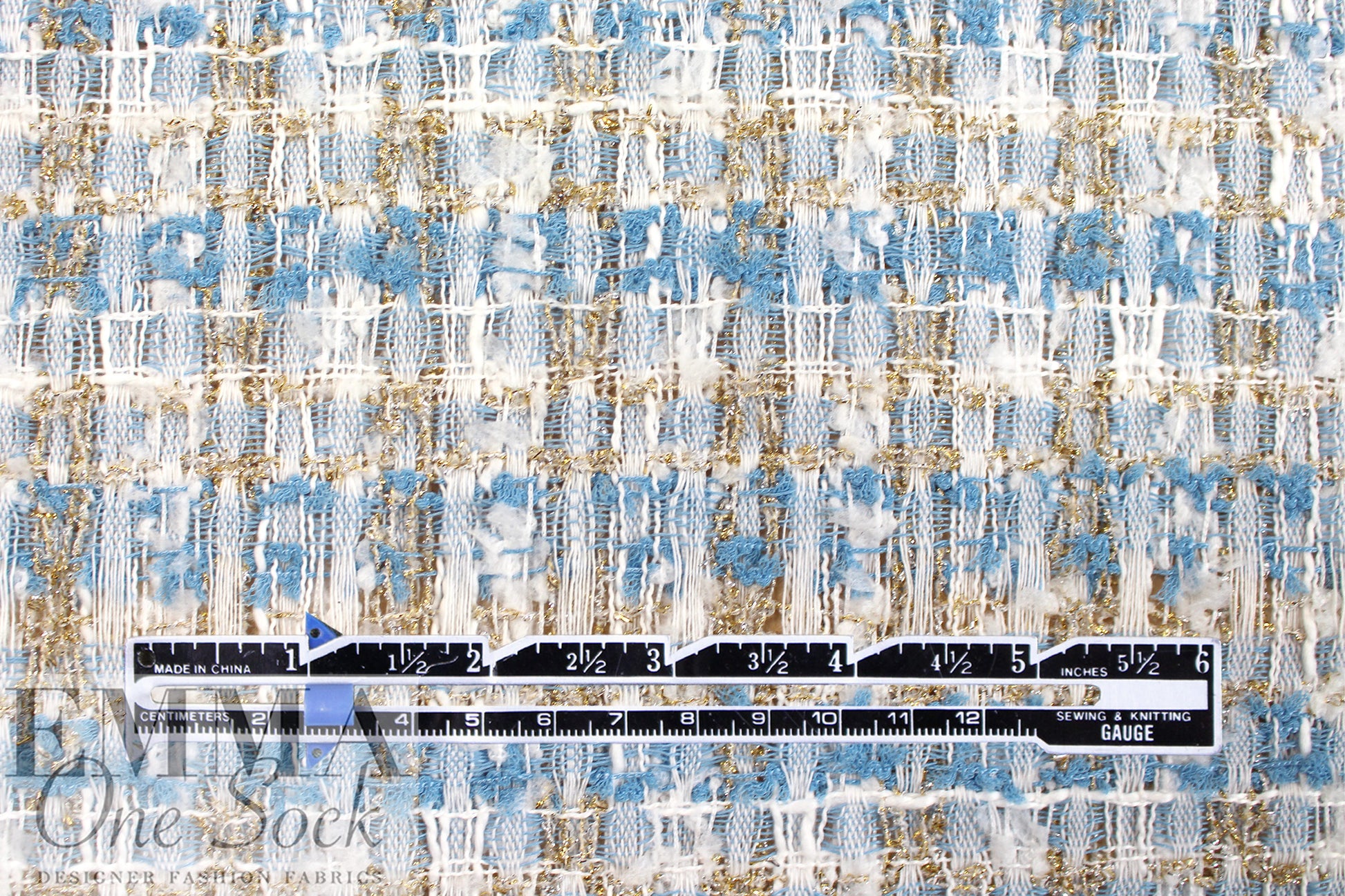 'Chanel-style'  sparkly boucle' - sky/silver/gold 1 yard
