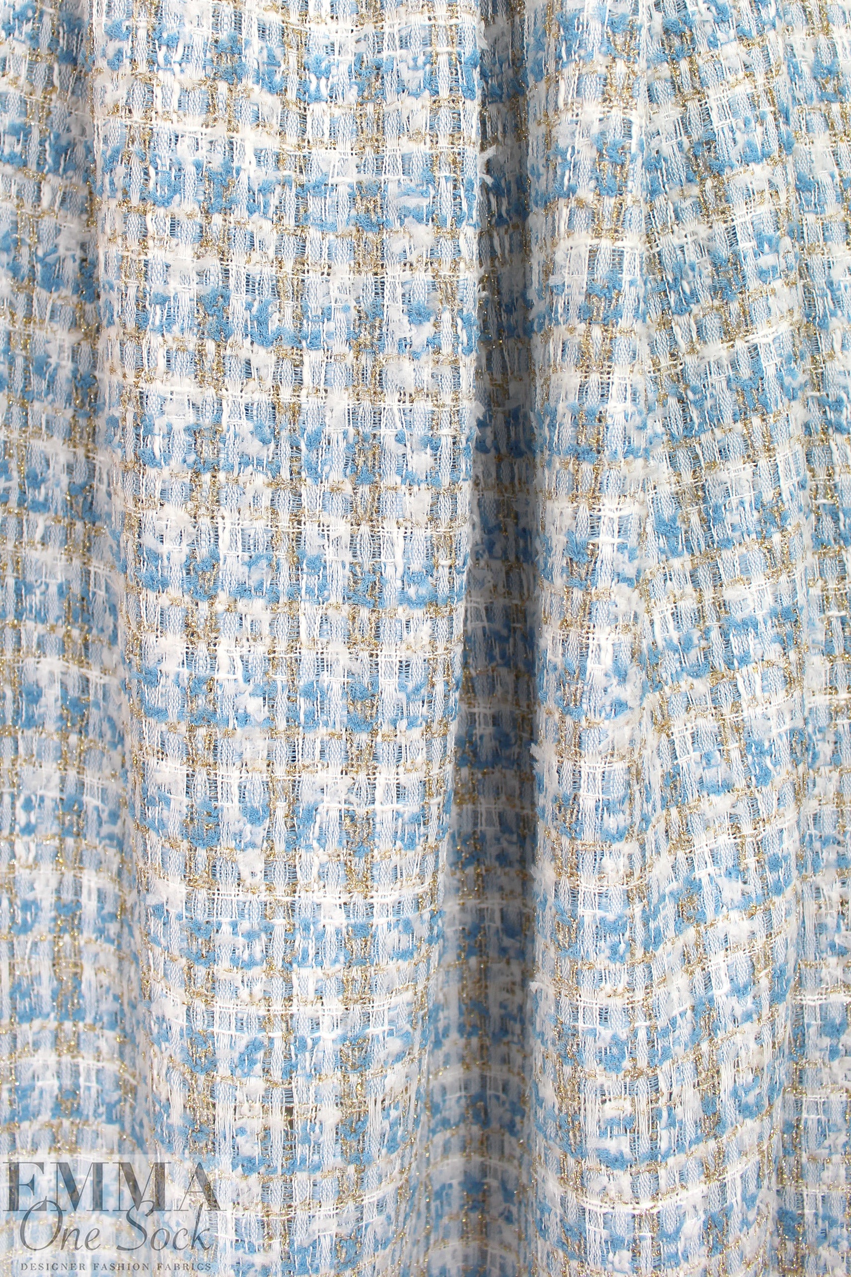 'Chanel-style'  sparkly boucle' - sky/silver/gold .75 yds