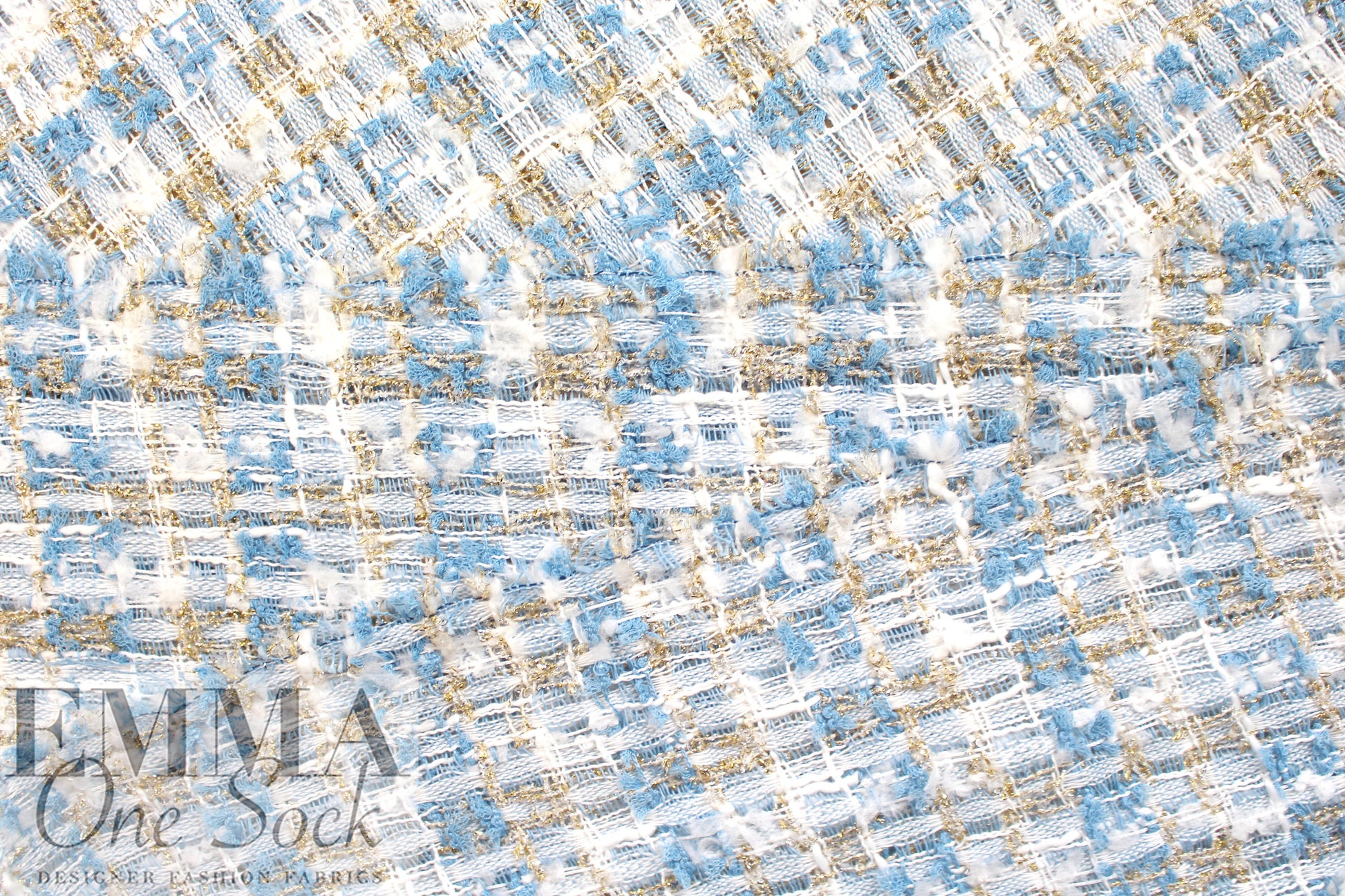 'Chanel-style'  sparkly boucle' - sky/silver/gold 1.5 yds