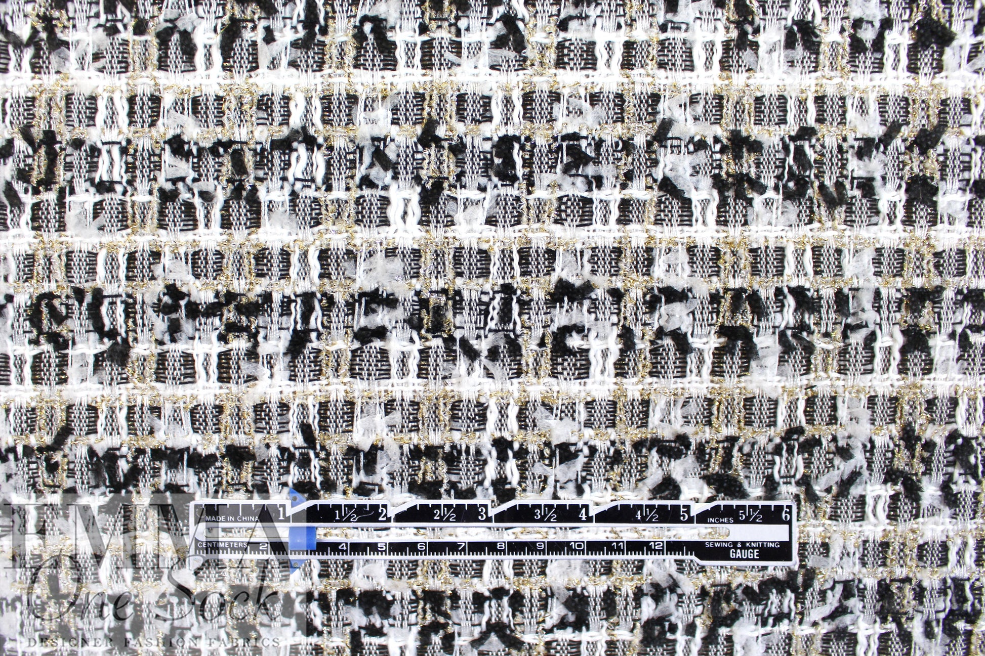'Chanel-style' sparkly boucle' - black/white/gold 1 yard