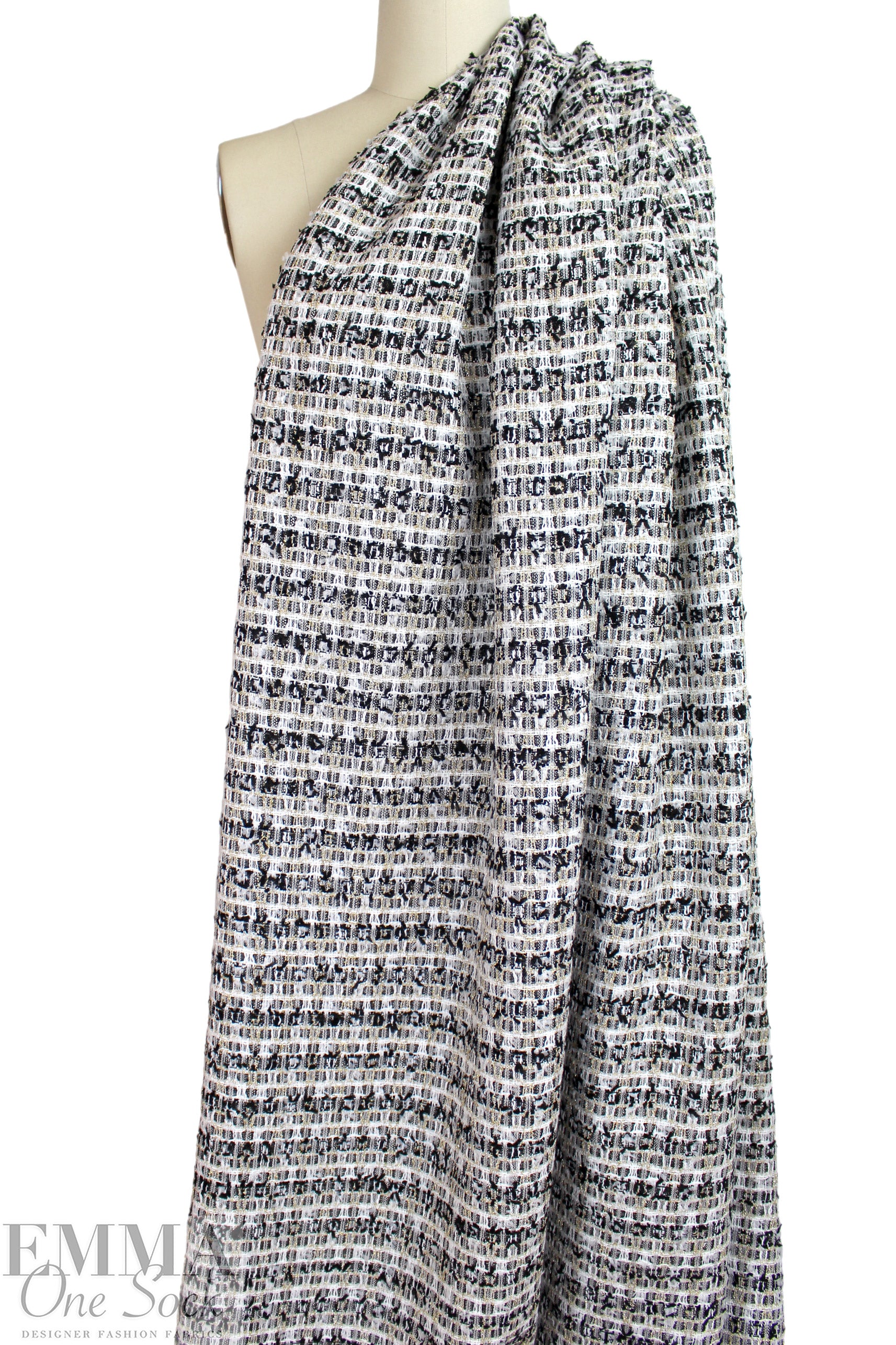 'Chanel-style' sparkly boucle' - black/white/gold 1 yard