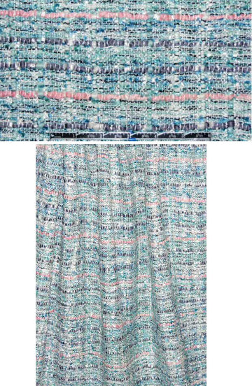 French-style tweed viscose boucle' - blue ice/pink