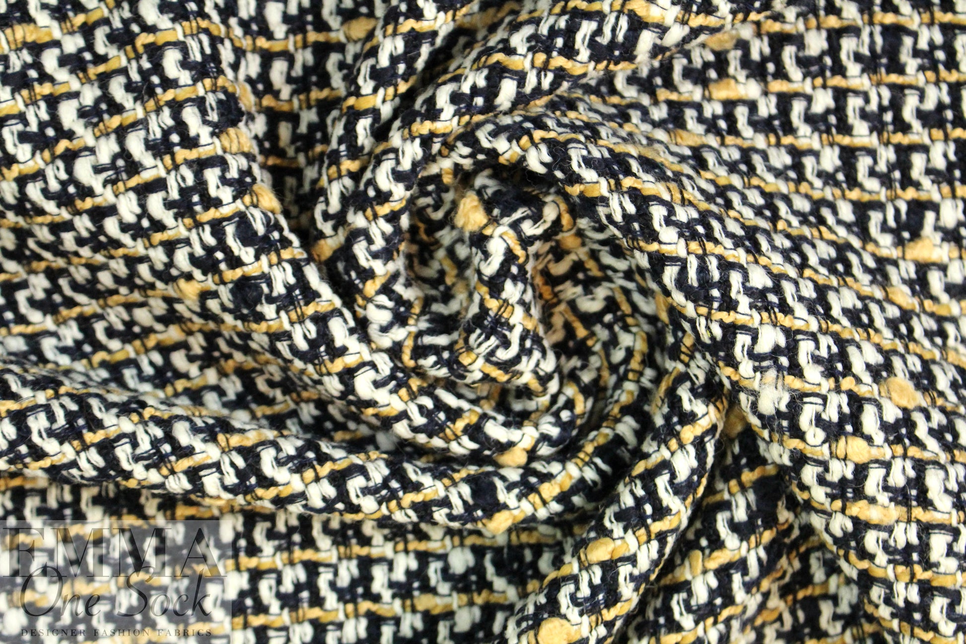 famous designer wool blend plaid boucle' - midnight/hay 2 yd