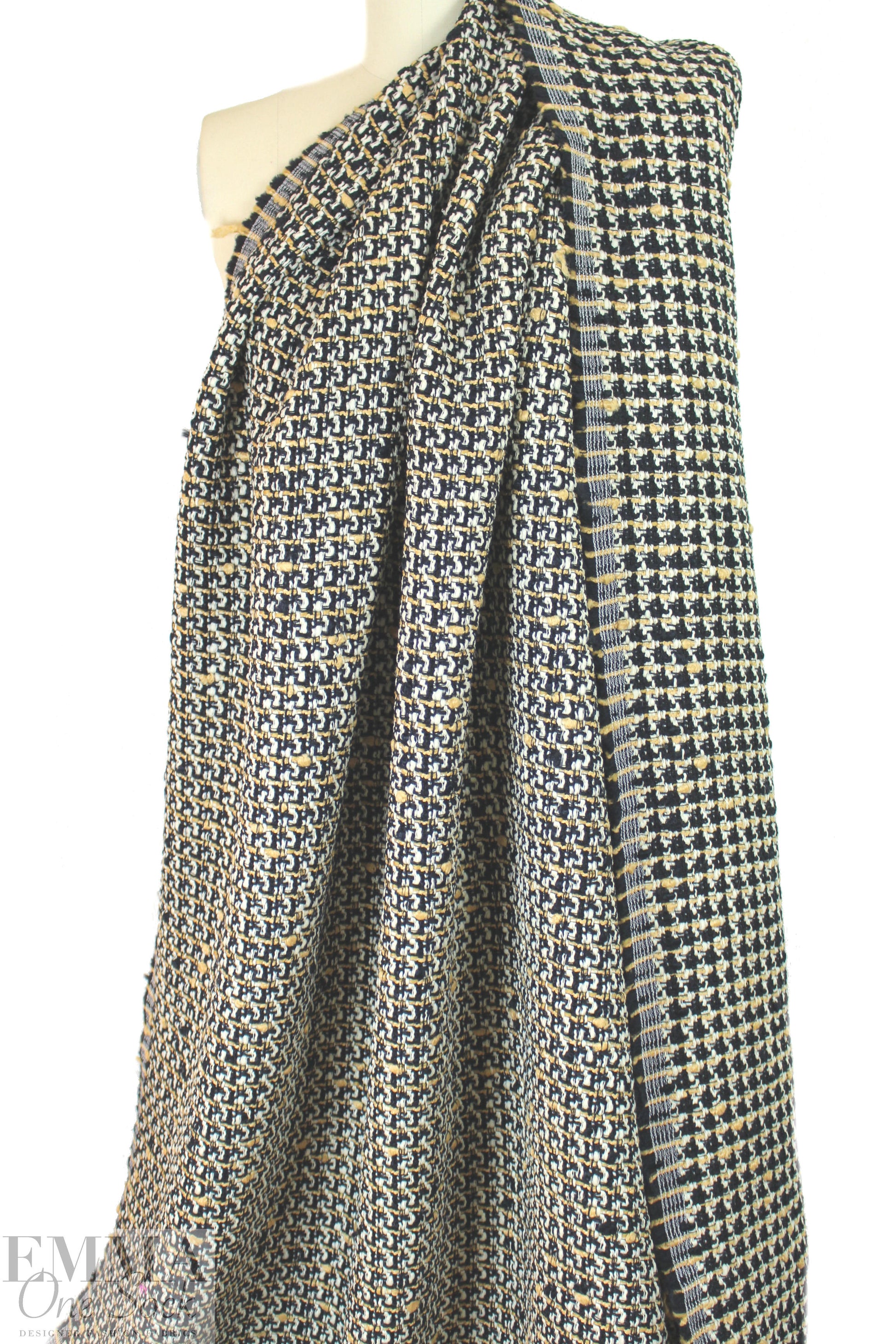 famous designer wool blend plaid boucle' - midnight/hay