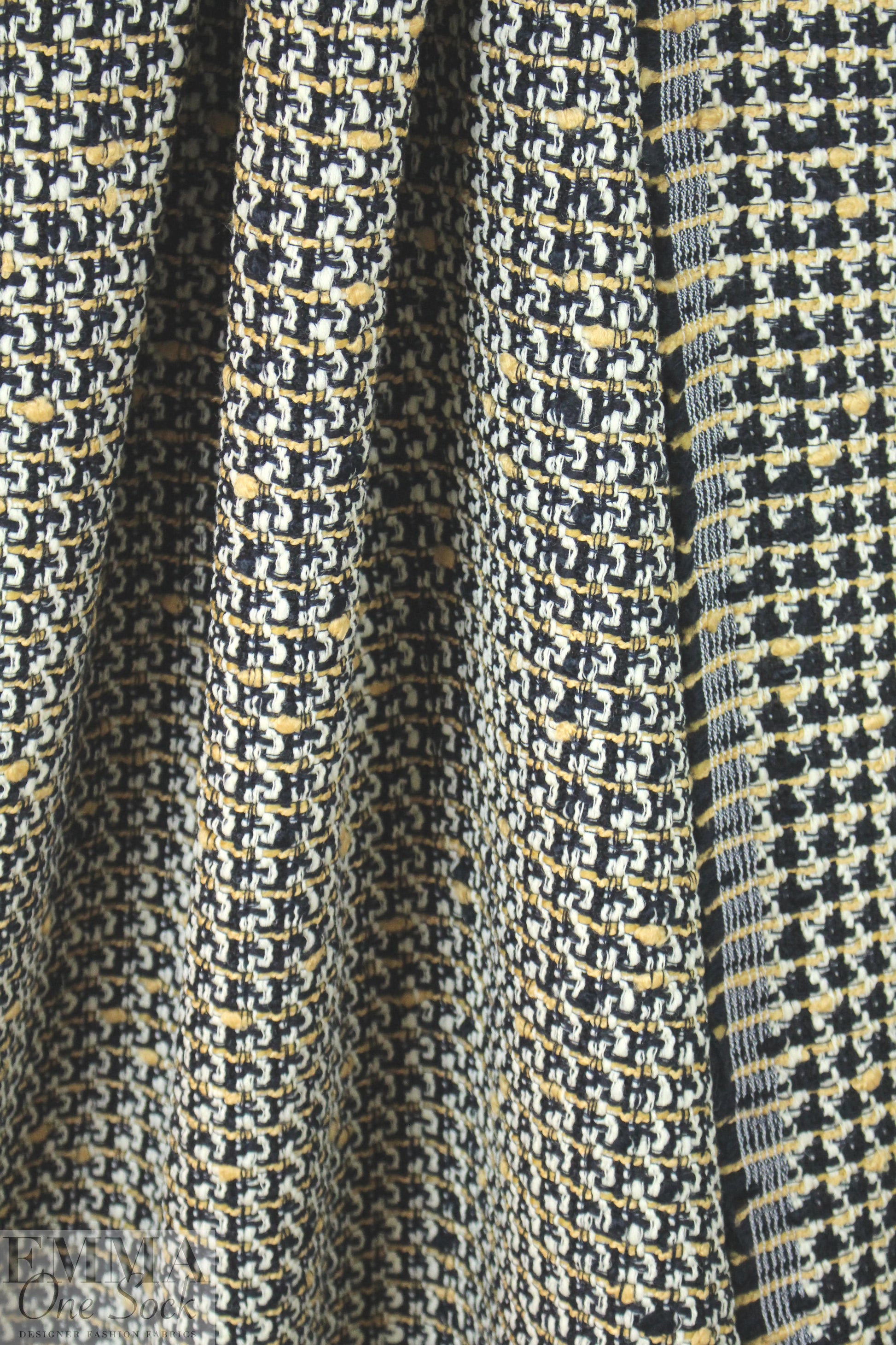 famous designer wool blend plaid boucle' - midnight/hay 2 yd