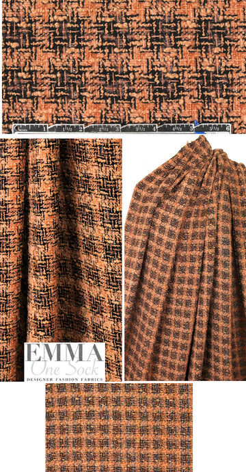 Italianpeach/black fancy plaid boucle' woven 1.375 yds