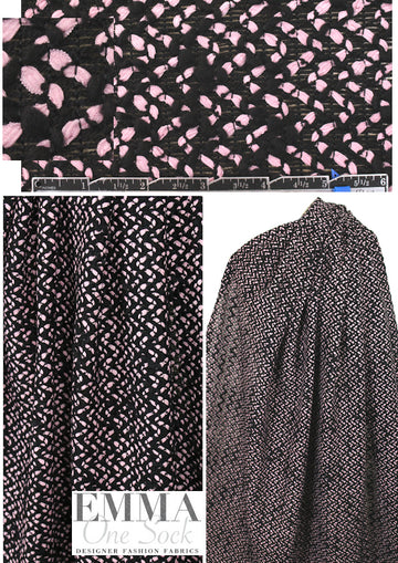 Italian ribbon textured suiting - black/lilac-pink