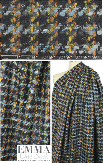 Italian wool blend boucle' plaid - navy/rust/lt. blue