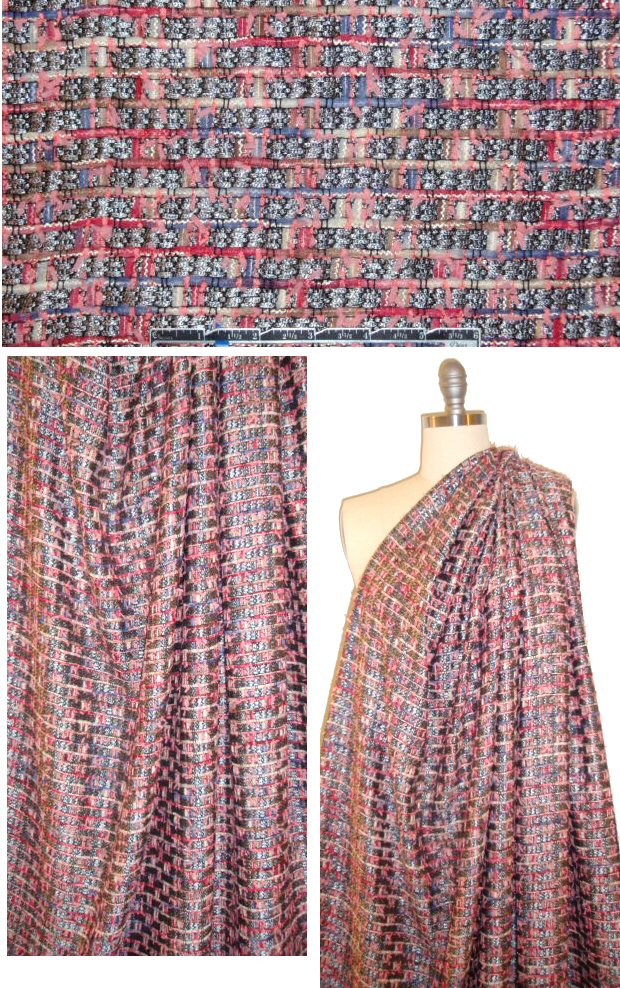Lint0n silver/pink/rouge fancy weave boucle' 2 yards