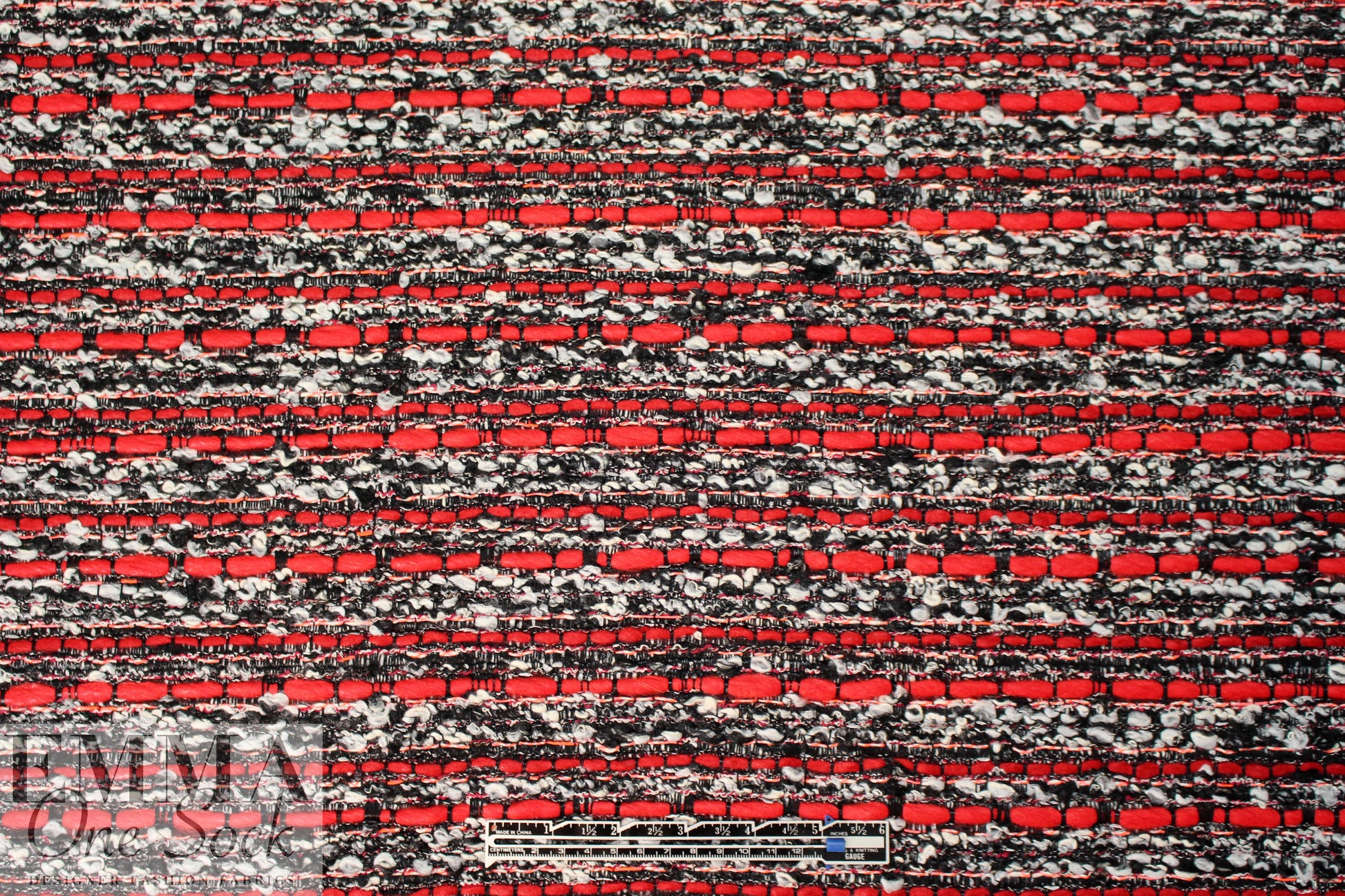 Italian novelty boucle' 'glazed look' - red/black/white 1 yard