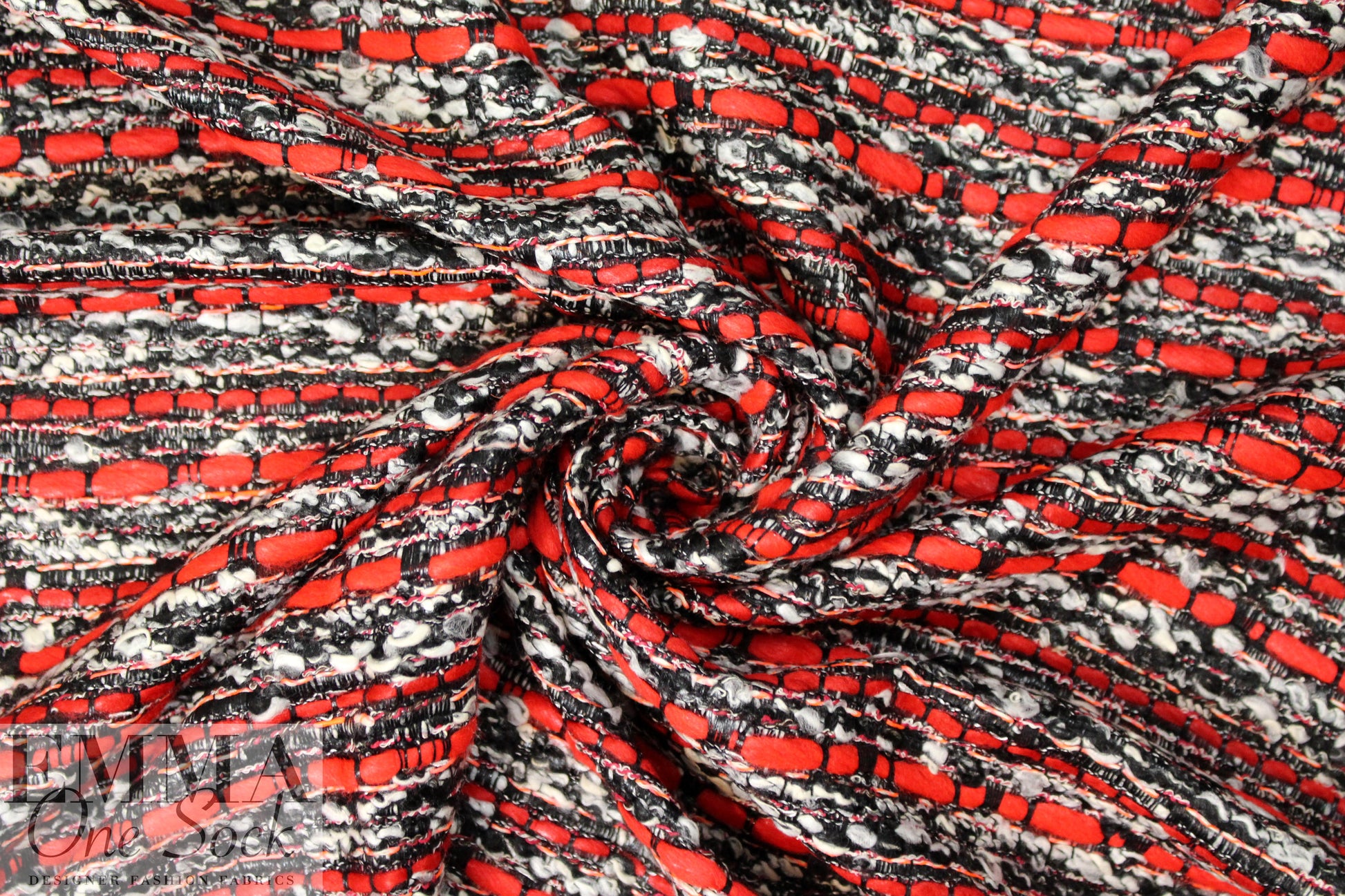 Italian novelty boucle' 'glazed look' - red/black/white