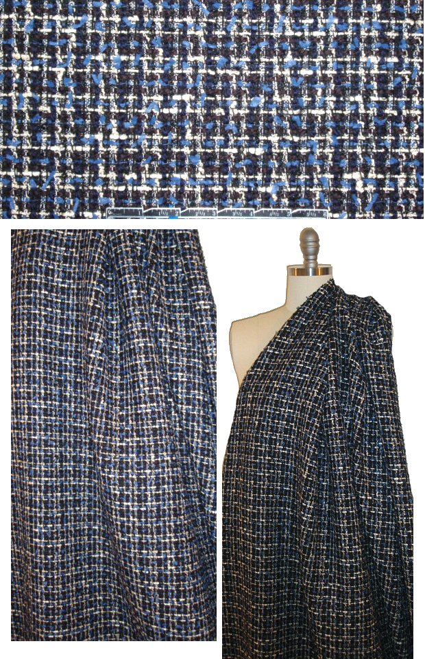 Mi11y blue/black/ivory fancy weave boucle'