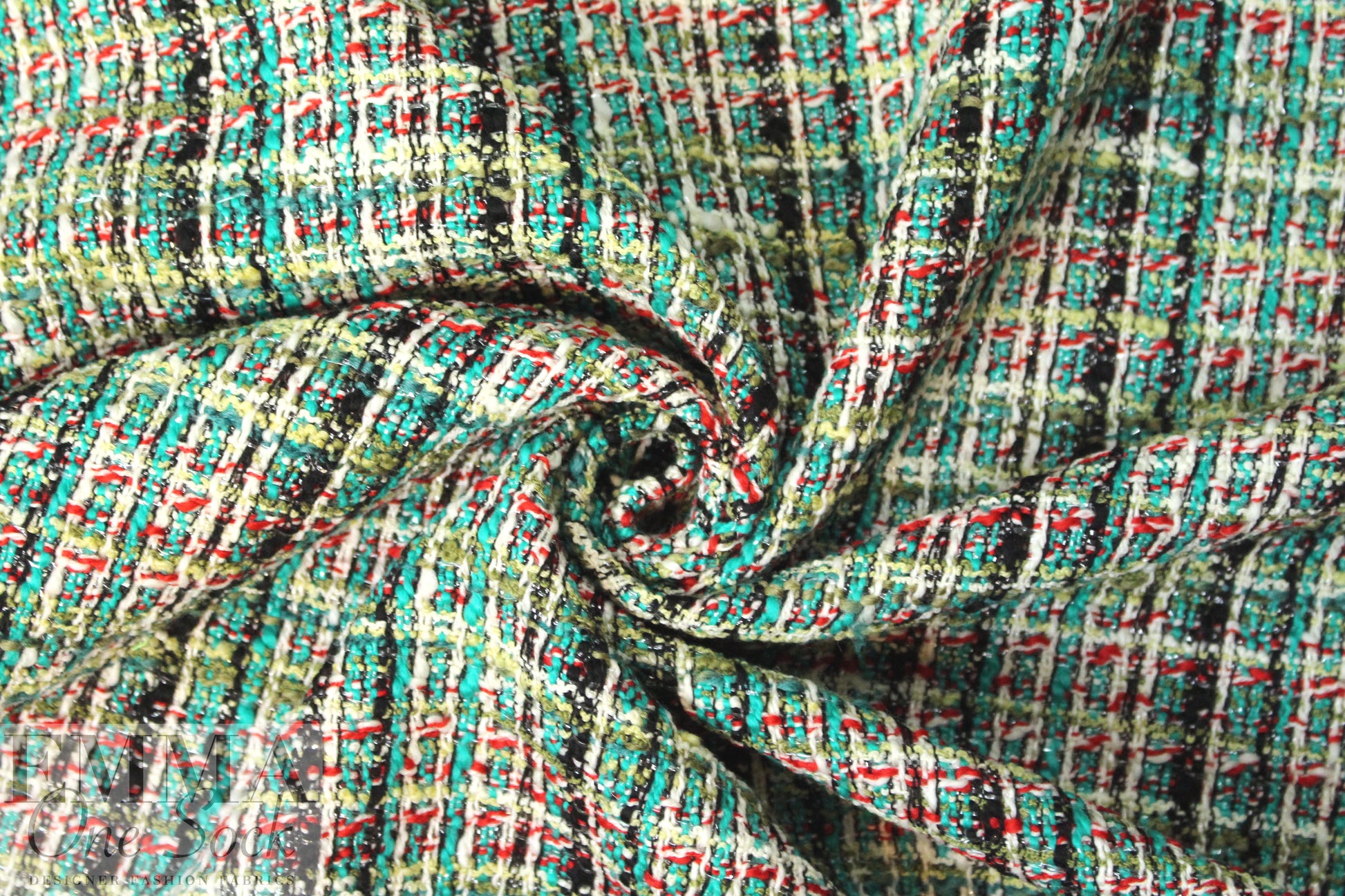 famous designer wool boucle' - malachite/red