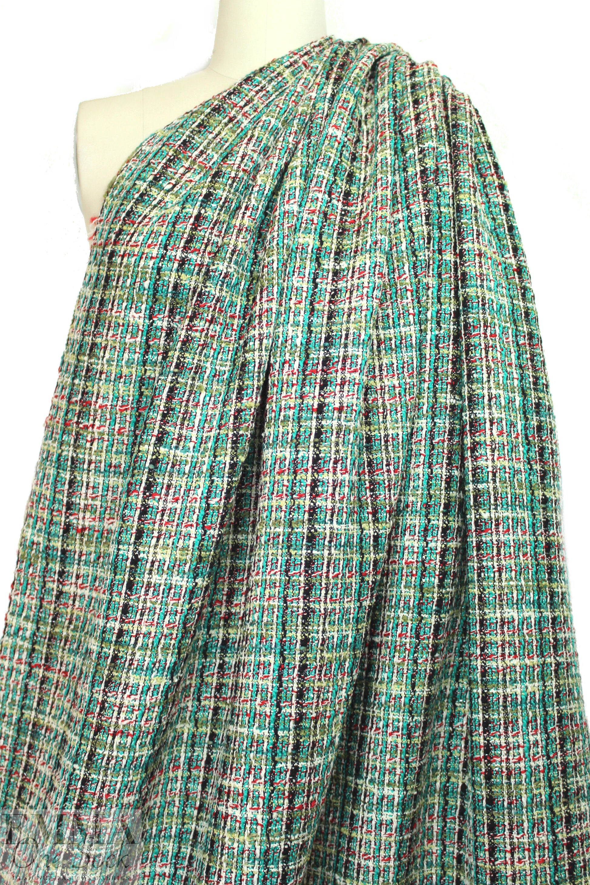 famous designer wool boucle' - malachite/red