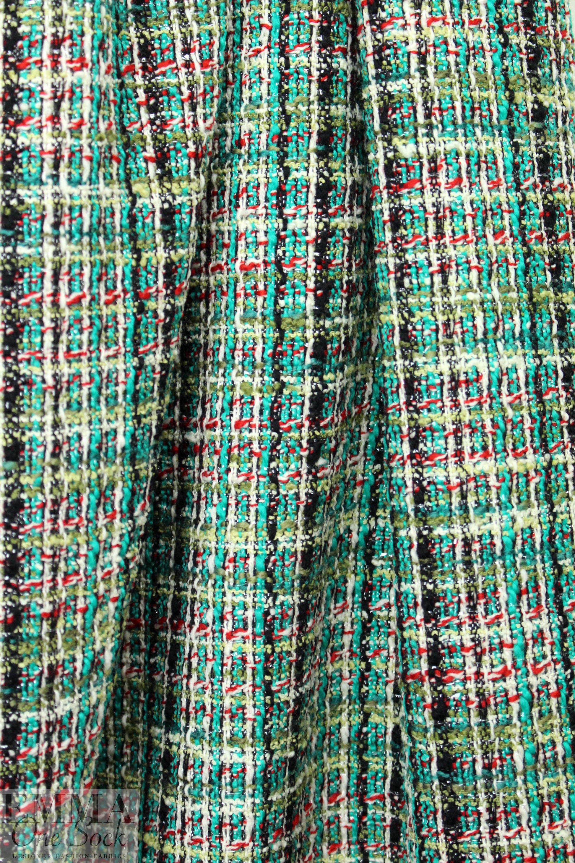 famous designer wool boucle' - malachite/red