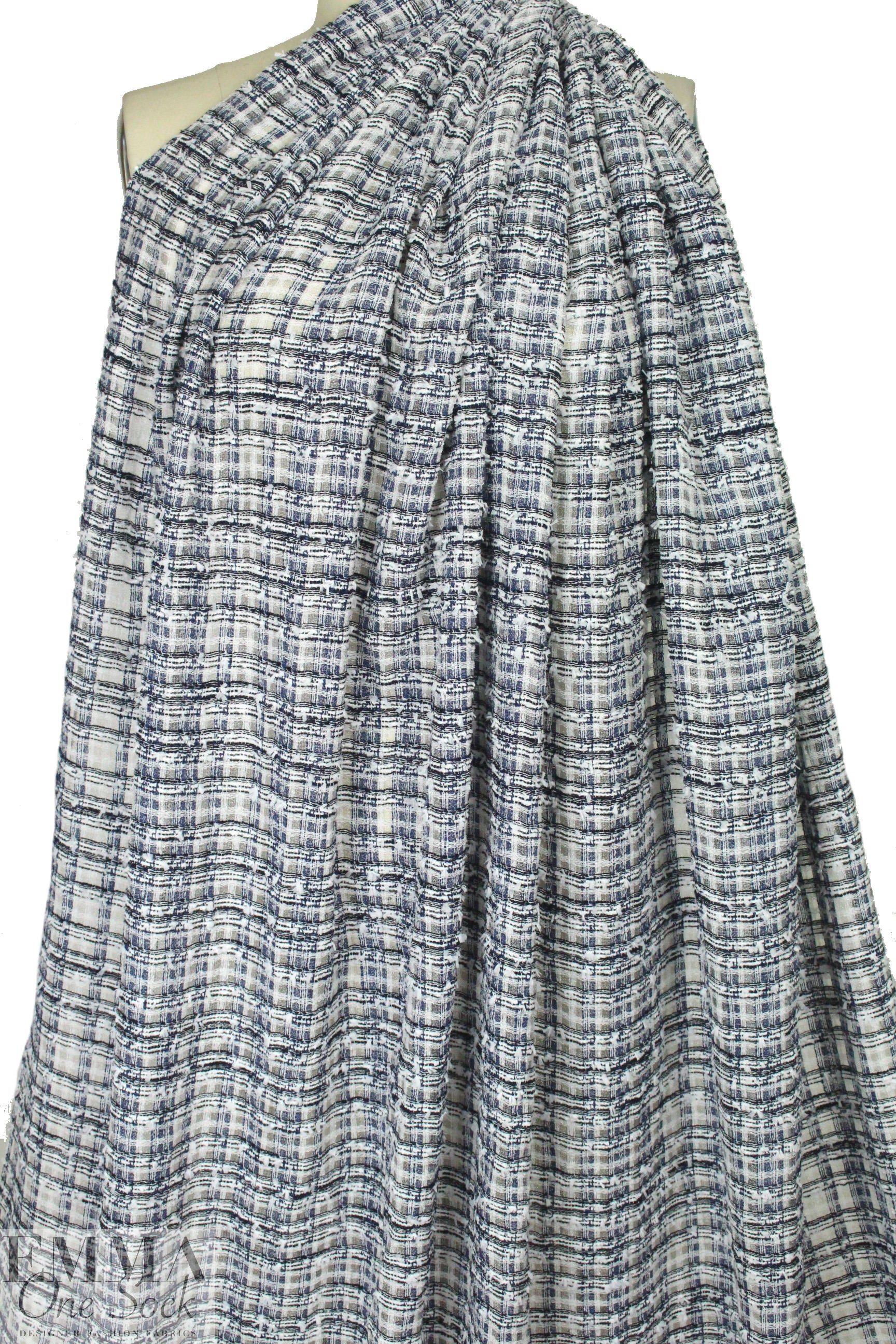 3.1 Phi11ip Lim navy/white boucle plaid woven 1.625 yd