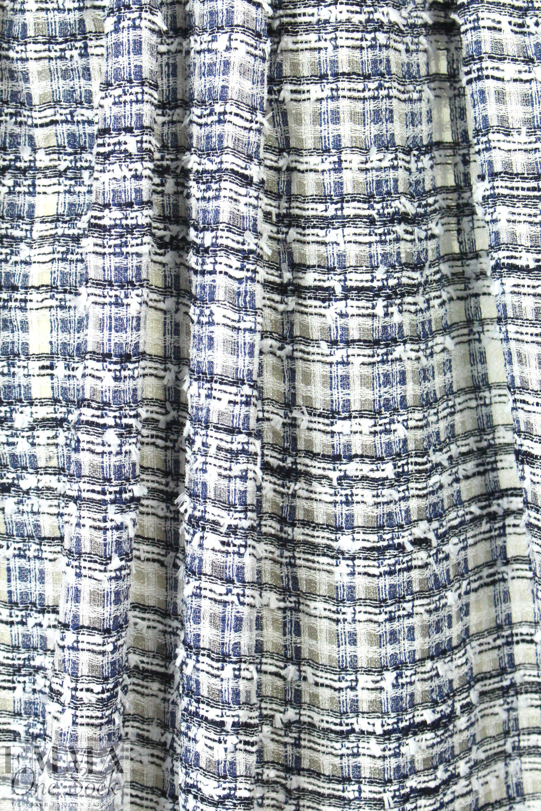 3.1 Phi11ip Lim navy/white boucle plaid woven 1.5 yd