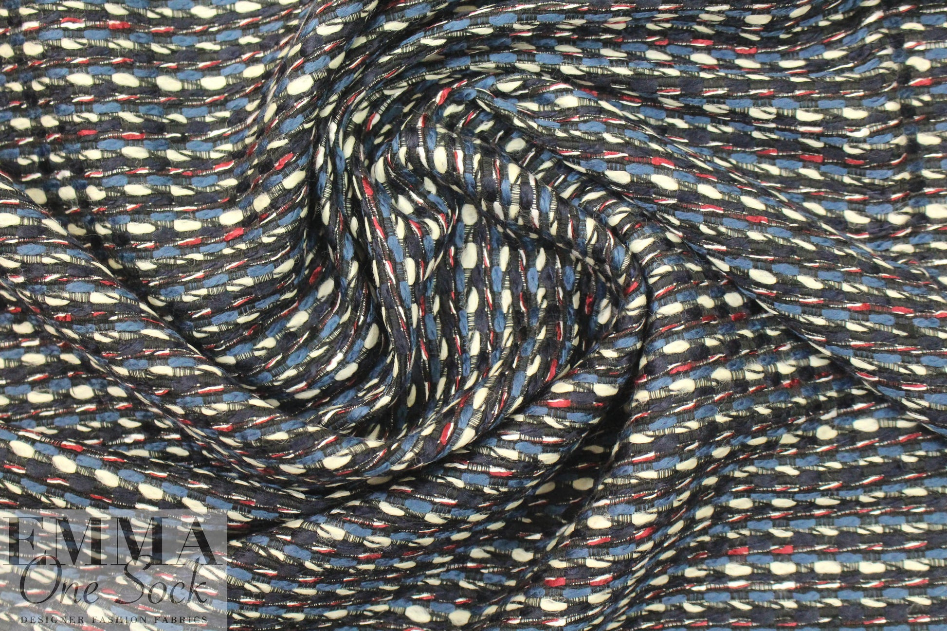 Italian wool/cotton boucle' suiting - marine/ruby