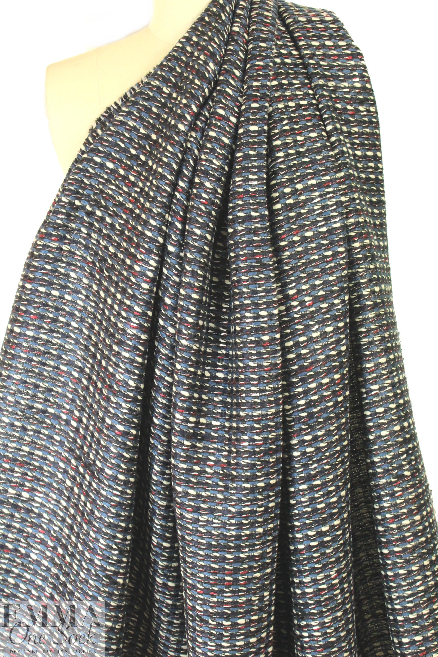 Italian wool/cotton boucle' suiting - marine/ruby